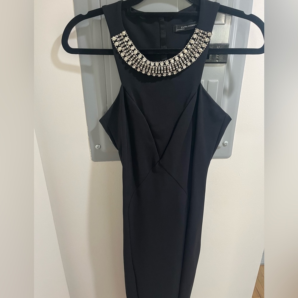 Zara little black dress with jeweled neck line